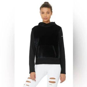 ALO Yoga Black Luxe Velour Long Sleeve Hoodie Size Small